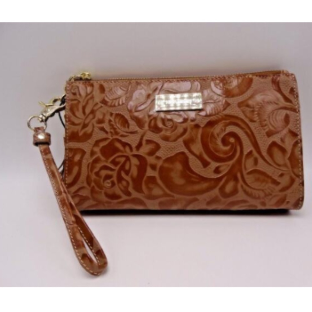 Brahmin Floral Zip WristletCamel Embossed Leather - Picture 6 of 7
